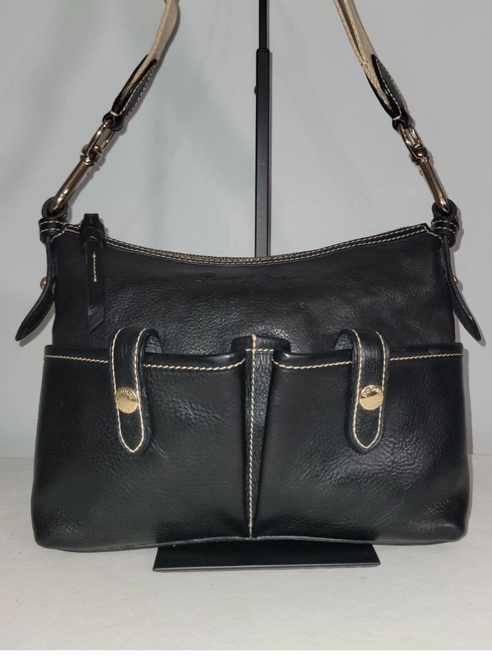 Dooney & Bourke Florentine Leather Hobo Shoulder Bag Double Pocket Black Y2K